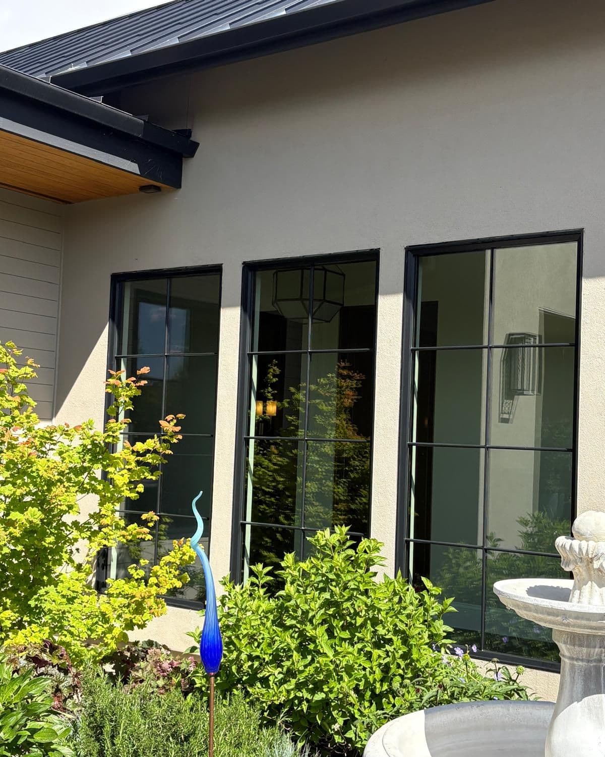 Technician using a professional squeegee to clean exterior home windows